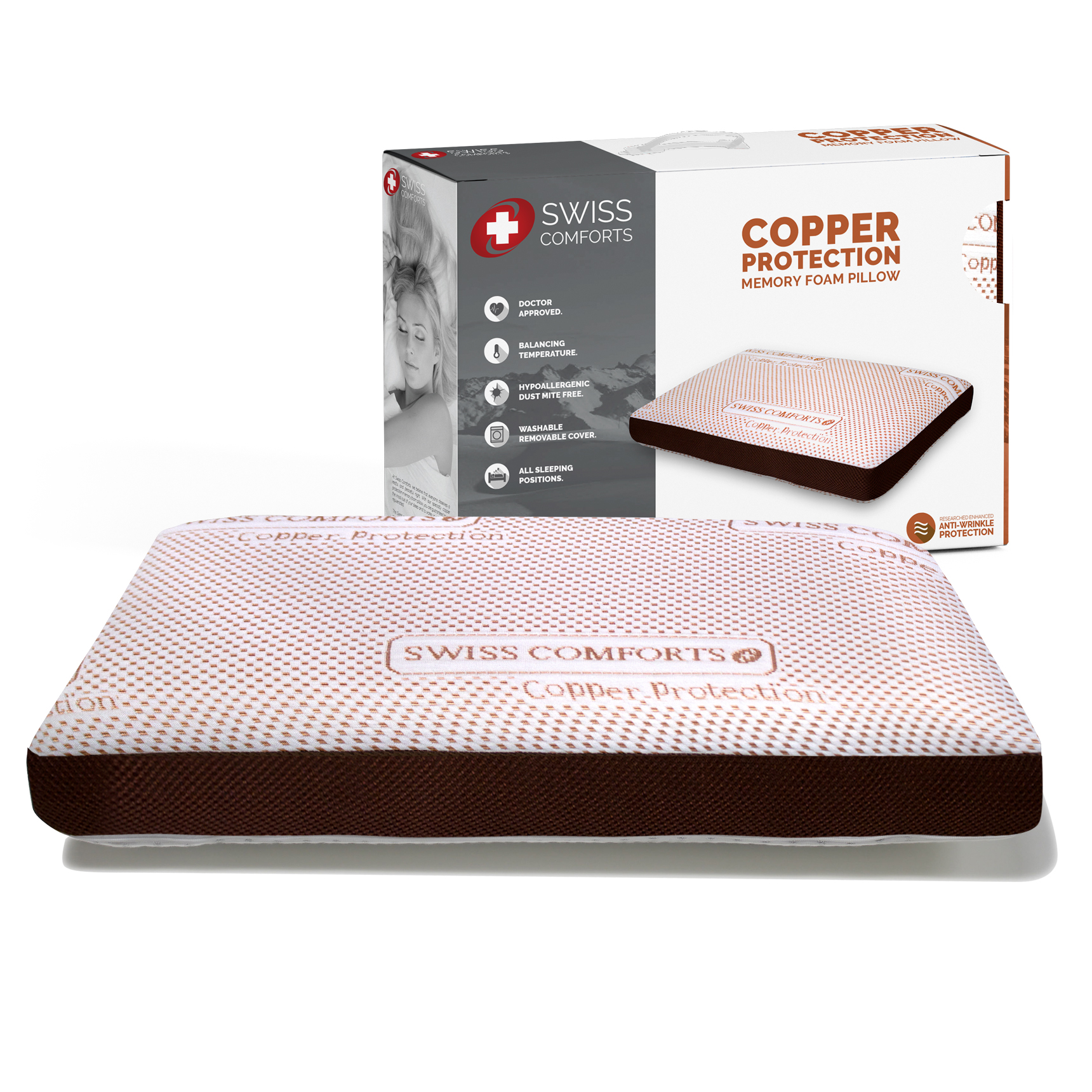 Copper Memory Foam Pillow Swiss Comforts