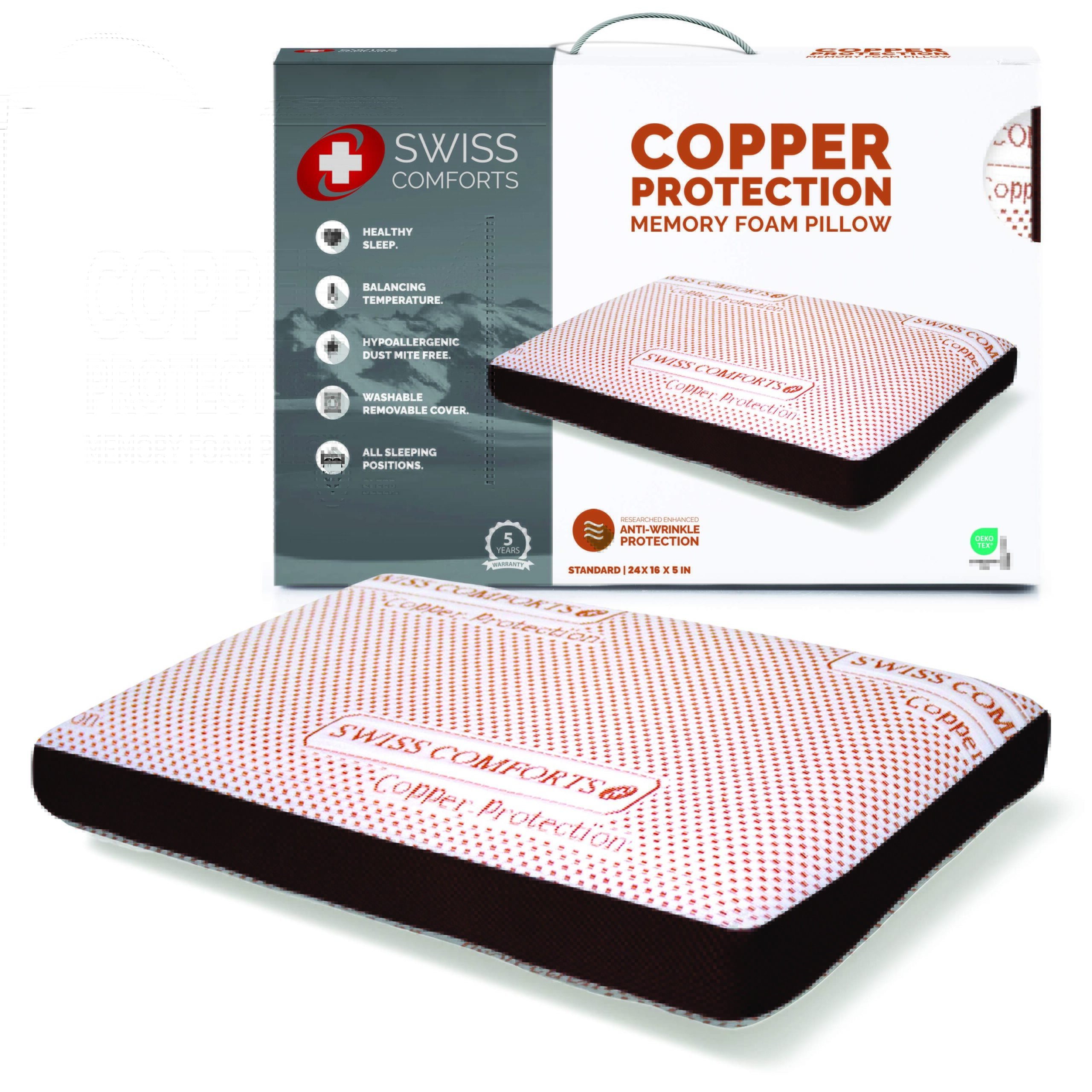 Copper Memory Foam Pillow Swiss Comforts